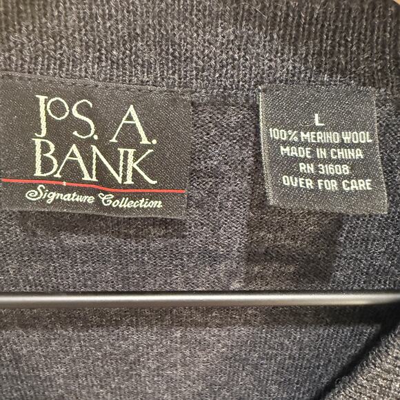 JOS.A.BANK Merino Wool Sweater Large Herringbone Grey Black - Picture 4 of 11